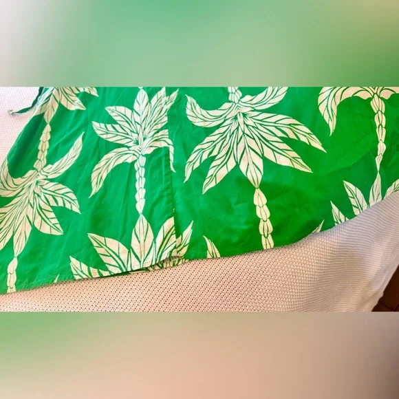 H&M Cotton Green & White Palm Leaf Tie Midi Maxi Long Sleeve Dress - Picture 8 of 14